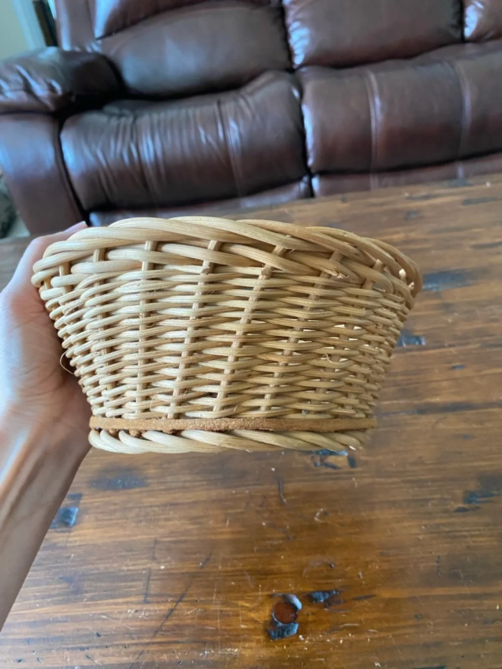 Natural Woven Basket Light Brown tan circular storage‎ boho cottagecore